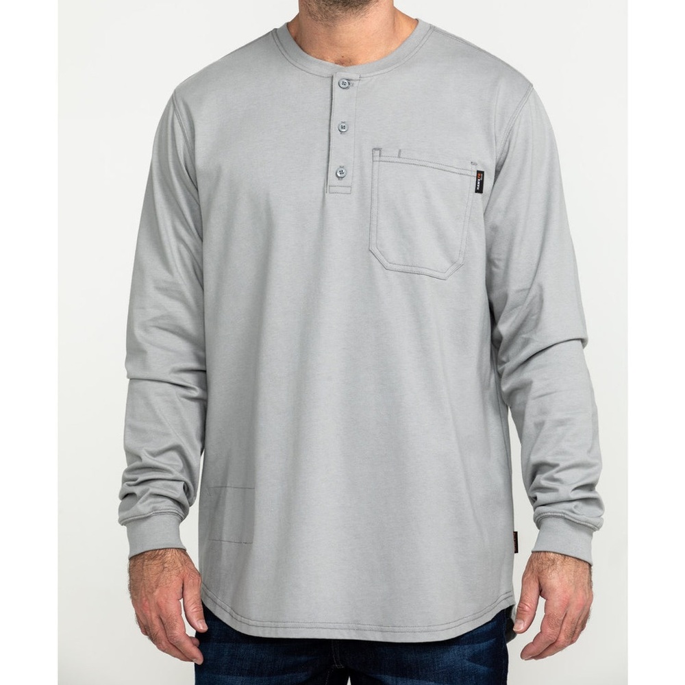 HAWX Men’s FR Pocket Henley Long Sleeve Work Shirt Grey Size: Large